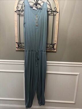 Zenana Outfitters Sleeveless Jumpsuit in Dusty Teal L